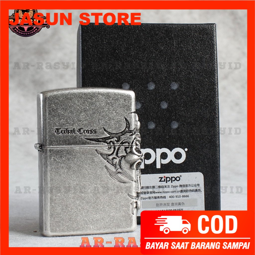 Bisa COD! Korek Api Minyak Zippo Silver Motif Ancient Cross ZBT-1-33B