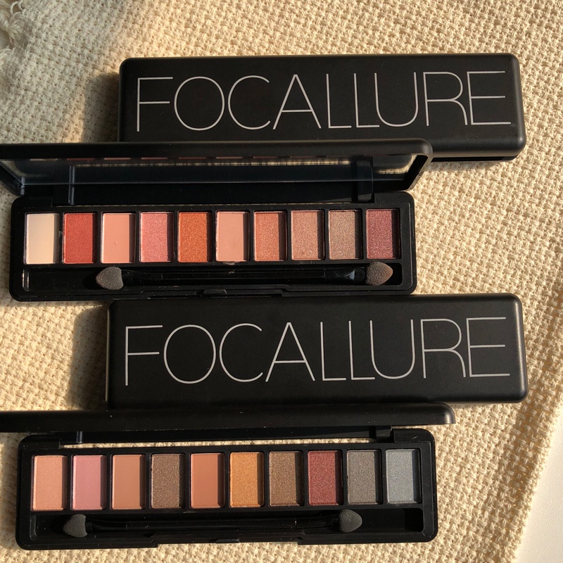 FOCALLURE 10 Warna Eyeshadow Palette Nude eye shadow with Brush Untuk Mata FA08