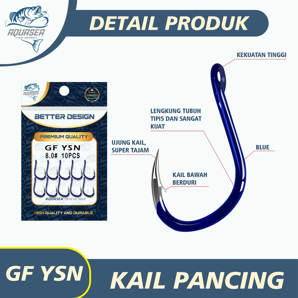 AQUASEA Kail Pancing Premium Warna Biru isi 10pcs/pack High Carbon Steel Barbed Fishing Hook Tackle Kail GFYSN-2