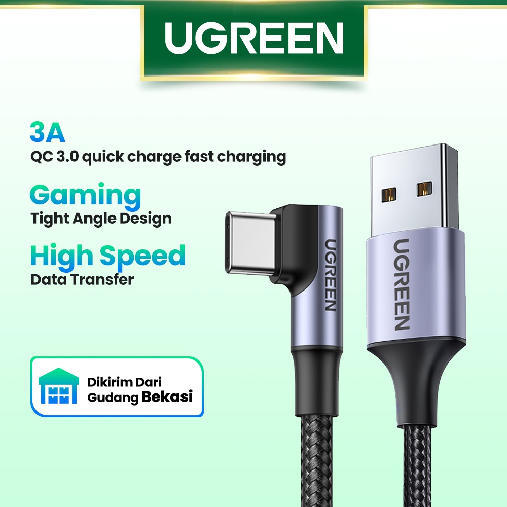 【Stok Produk di Indonesia】Ugreen Kabel Data / Charger USB Tipe C 90 Derajat Bahan Nilon Untuk Xiaomi Mi 8 / Samsung Galaxy S9 Plus