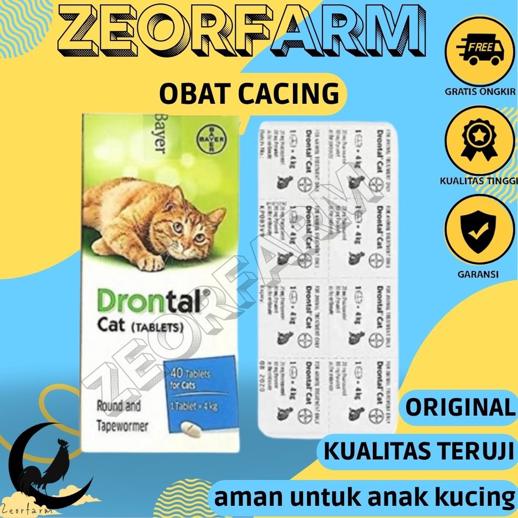 DRONTAL CAT KUCING 1 TABLET - Obat Infeksi Cacing Hewan Kucing Cat aman untuk kanak kucing Original zeorfarm