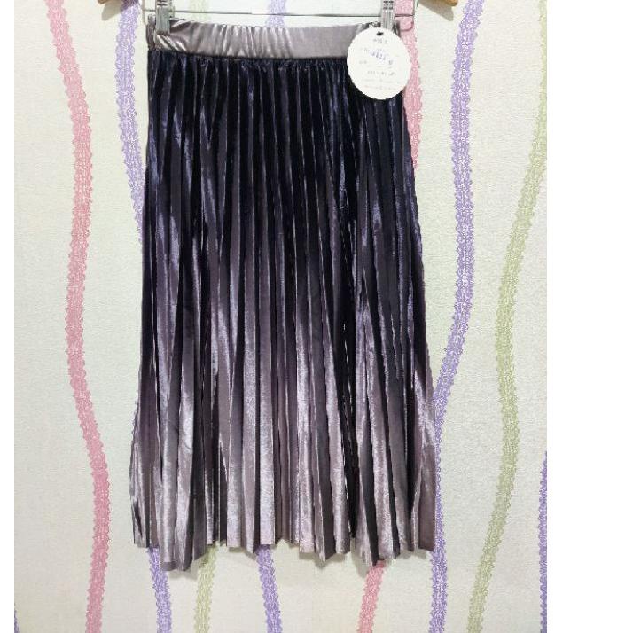 Kekinian - Rok plisket 7/8 bludru velvet gradasi IMPORT KOREA 