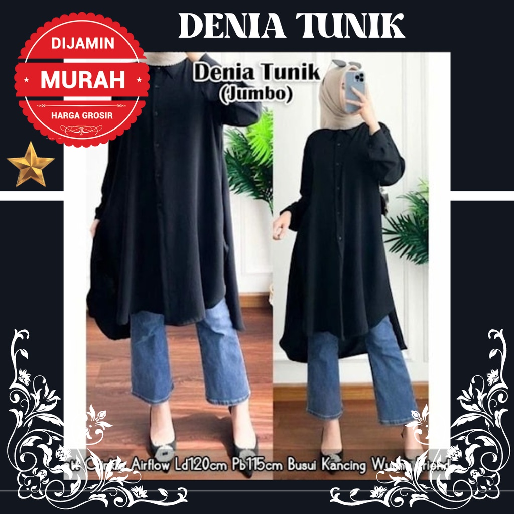 BLUS WANITA BLOUSE ATASAN WANITA HITAM PUTIH MINT DENIA TUNIK