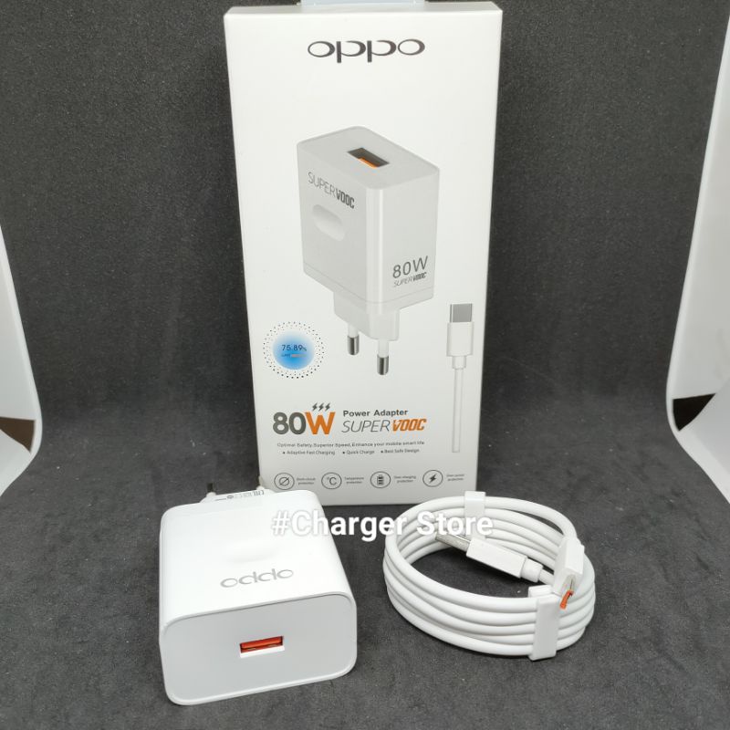 Charger Oppo SUPER VOOC 80W 6.5A Type C Fast Charging DART OPPO Reno 8 Reno 7 A57 2022 A96 A55 A76 A95