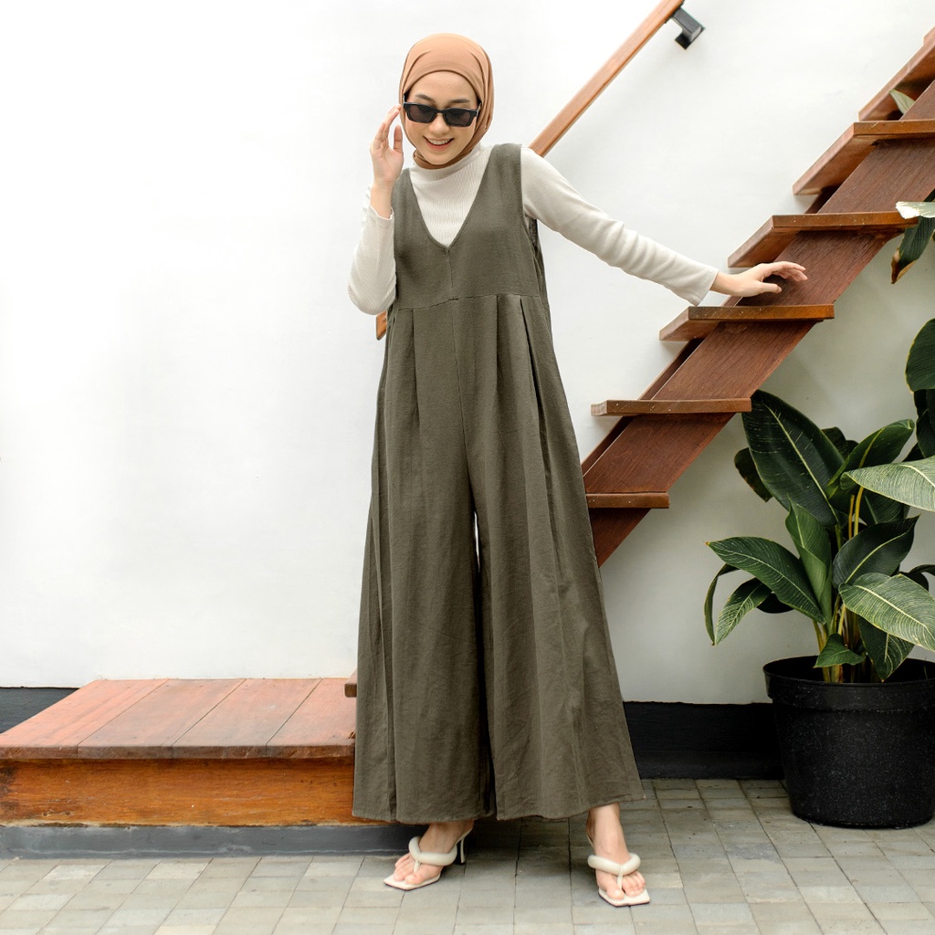 Avell Overall Cullote I Jumpsuit Overall  Zipper Berbahan Premium Linen [YEPPUOUTFIT]