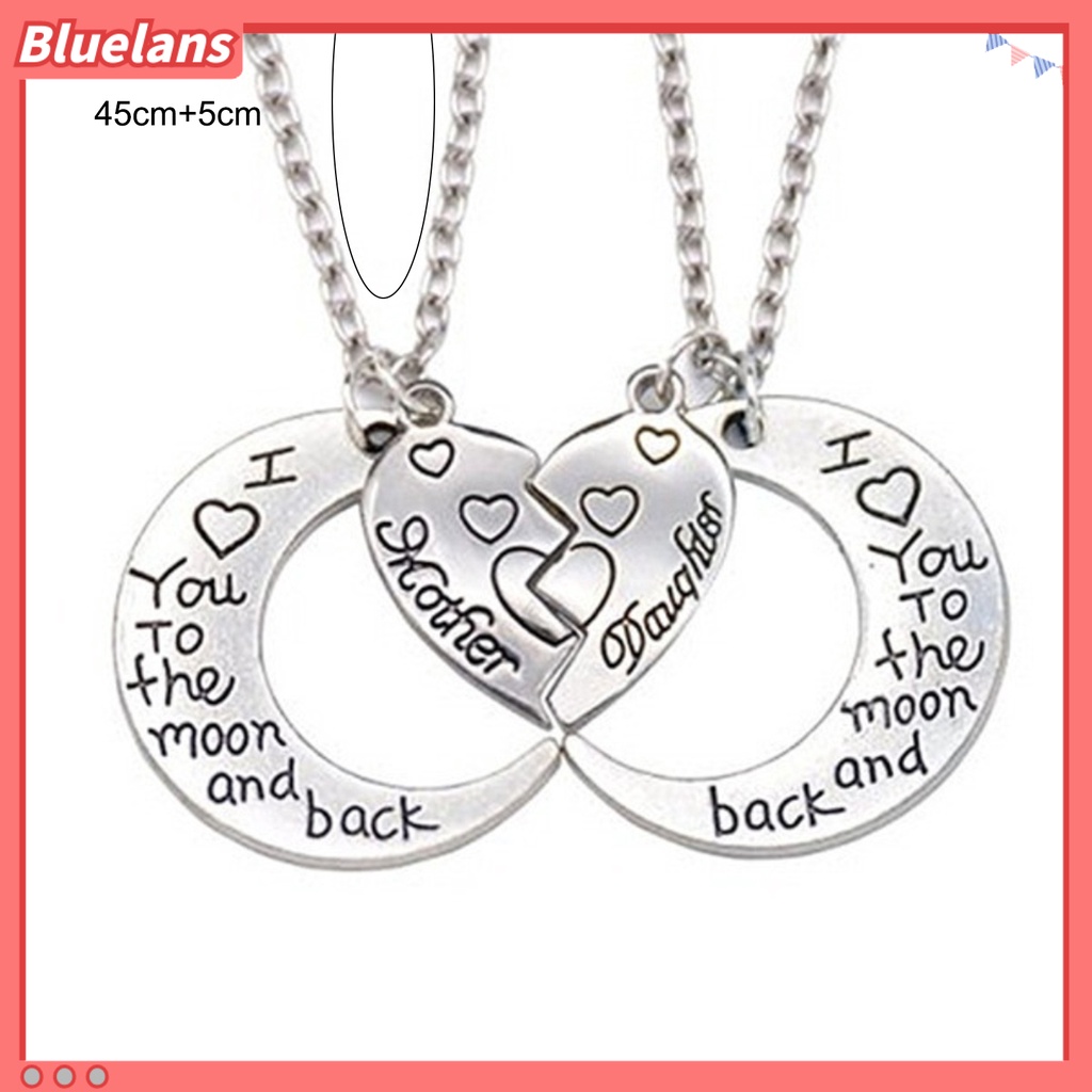 Bluelans 2Pcs I Love You to the Moon and Back Mother Daughter Heart Necklace Pendant Gift