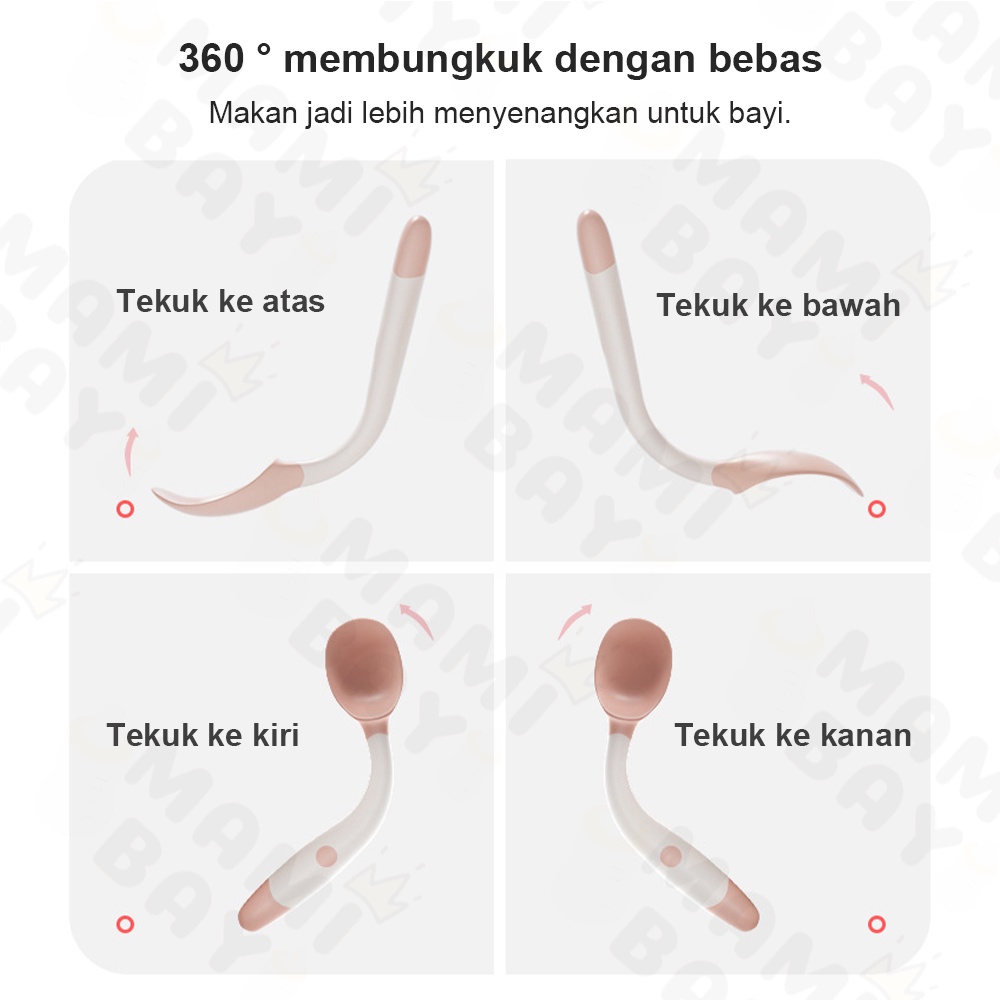 Mamibayi Sendok garpu set BPA Free/mpasi peralatan makan bayi 360° bisa ditekuk