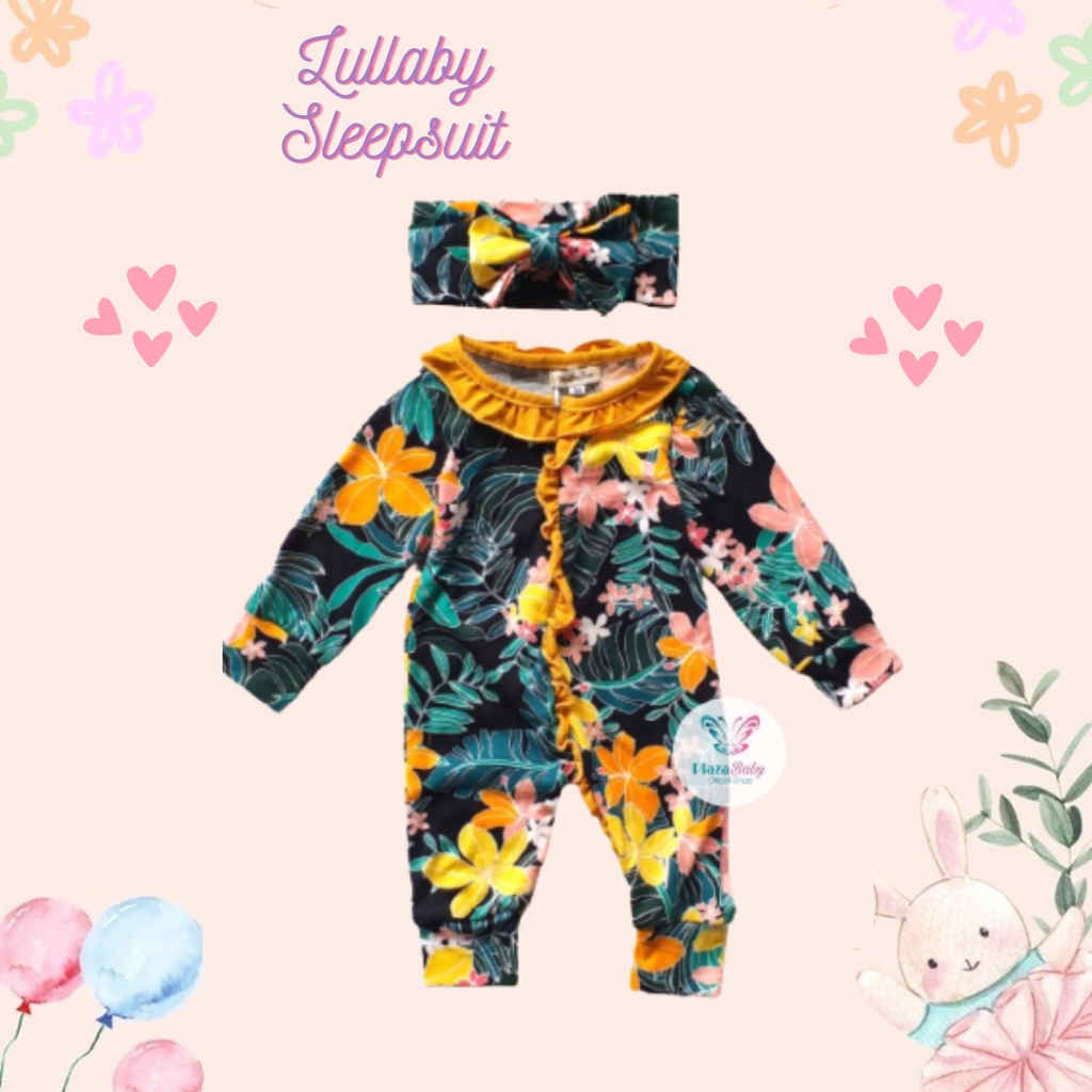 Plazababyku MX LULLABY jumpsuit bayi motif bunga yang lucu + free headband