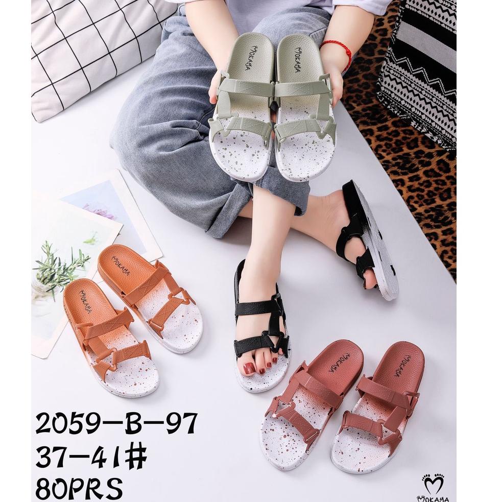 Sandal Slop Jelly Semi Gunung Wanita Warna Sembur Tali Sambung Keren Import Mokaya / Size 37-41 (205