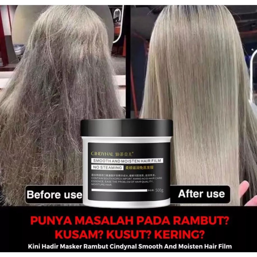 BPOM isi 500g Cindynal Hair Mask Smoothing Masker Keratin Treatmen Rambut Rusak dan Kering Rontok Ala Korea Lembut Wangi Menyehatkan Sampai Meluruskan