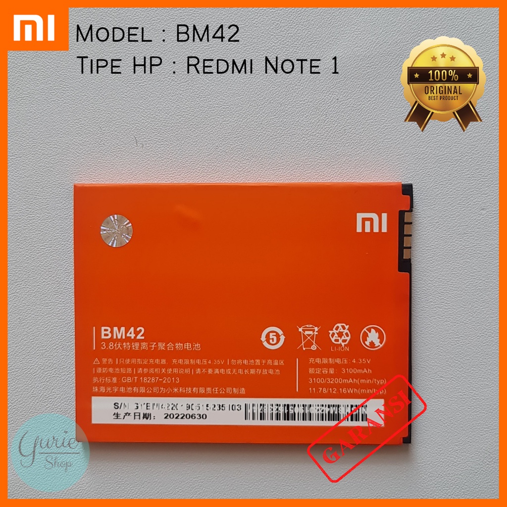 BATERAI BATTERY BATRE XIAOMI REDMI NOTE 1 BM42 ORIGINAL