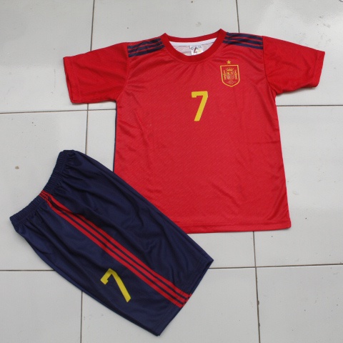 jersey baju bola anak spanyol/setelan baju bola spanyol full printing murah