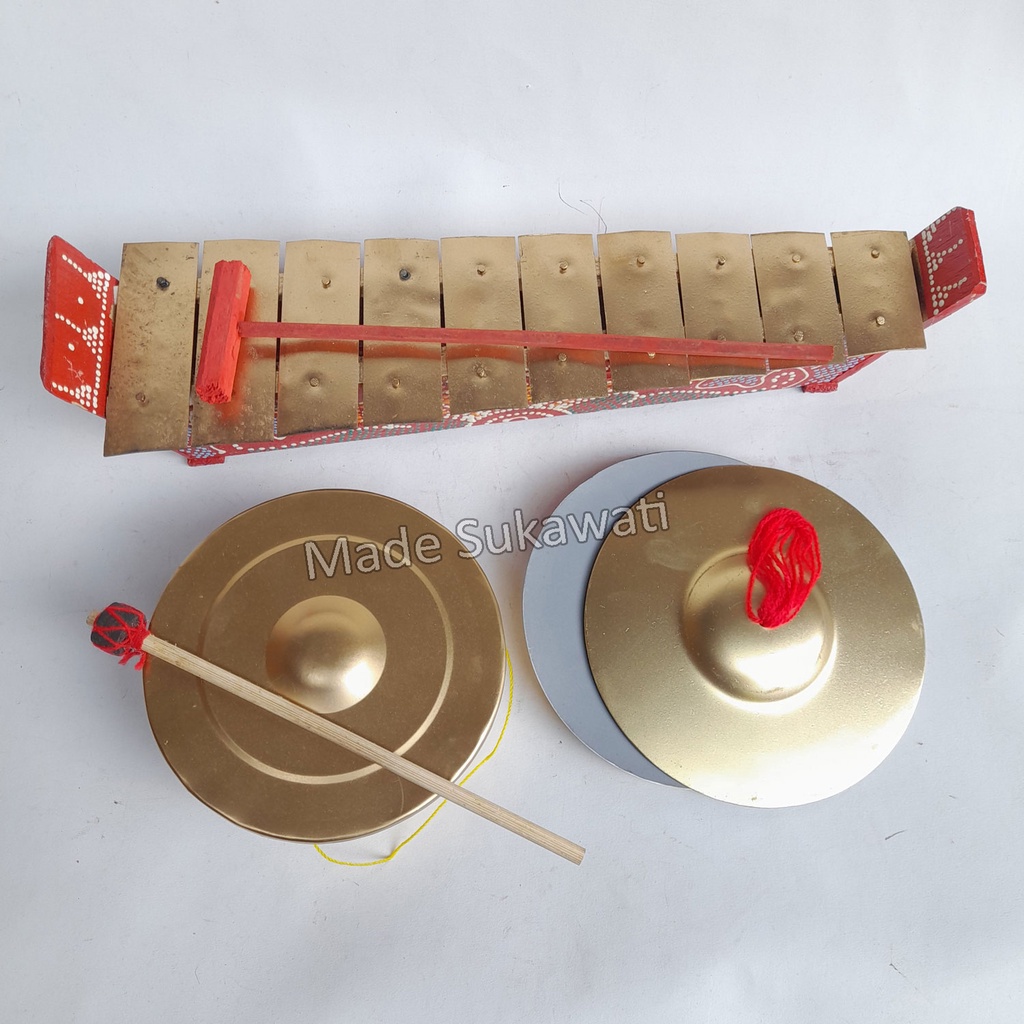 Paket Gamelan mini 30cm Gong cengceng Kendang khas Bali alat musik mainan edukasi anak