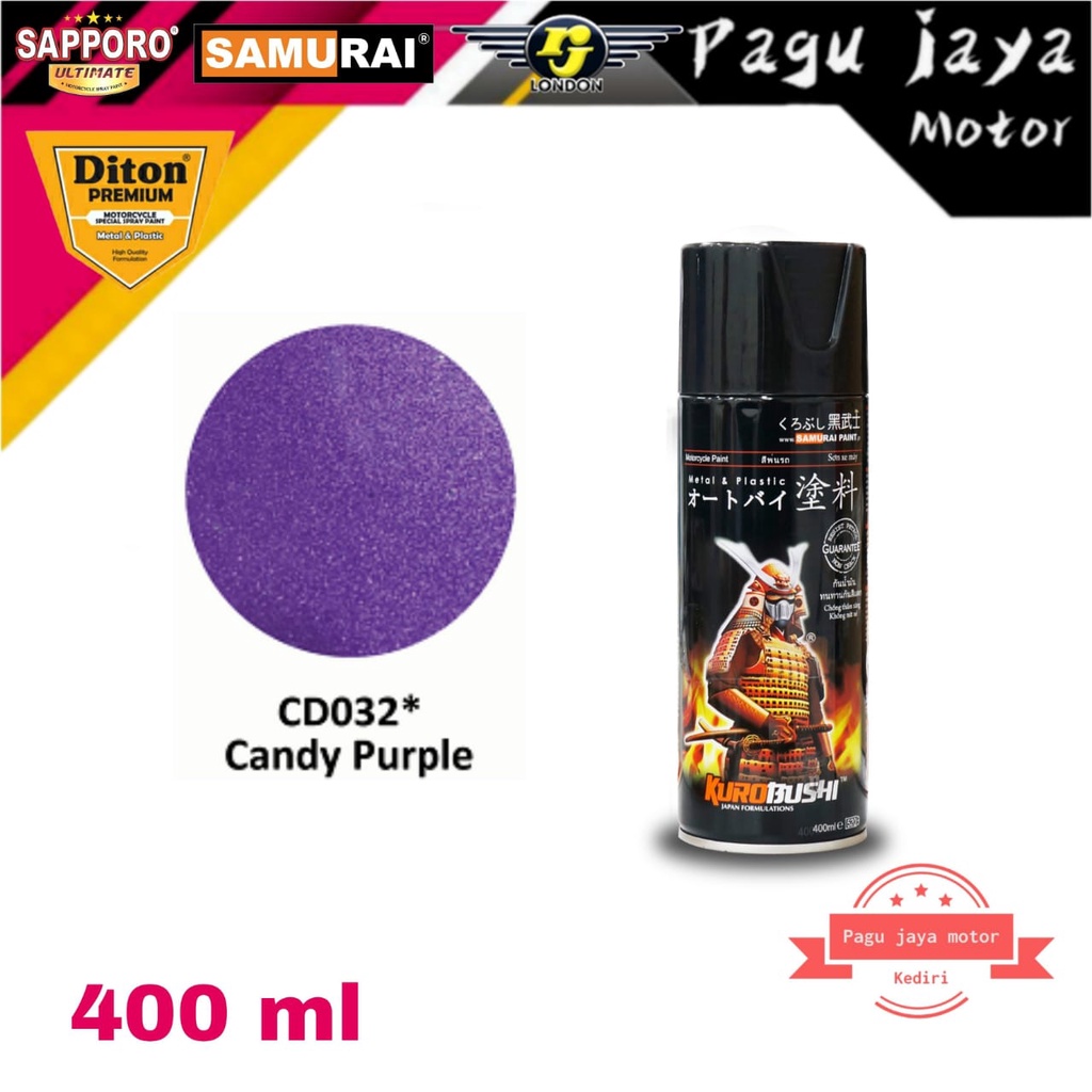 SAMURAI PAINT CD032* CANDY PURPLE 400ml CAT SEMPROT SPRAY PAINT PILOX PILOK CANDYTONE TONE METALLIC METALIK UNGU VIOLET