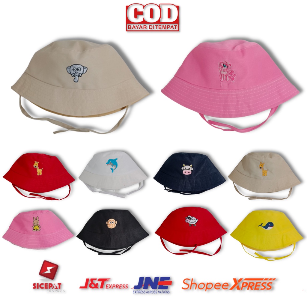 TERMURAH TOPI BUCKET TALI ANAK LUCU BORDIR KARAKTER HEWAN UMUR 2-10 TAHUN