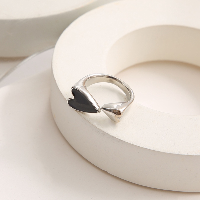 Fancyqube Cincin Model Terbuka Adjustable Bentuk Hati Warna Hitam Untuk Wanita