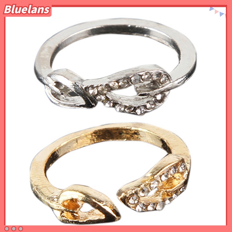 Bluelans Women Fashion Rhinestone Two Leaf Open Ring Jewelrys Party Gift