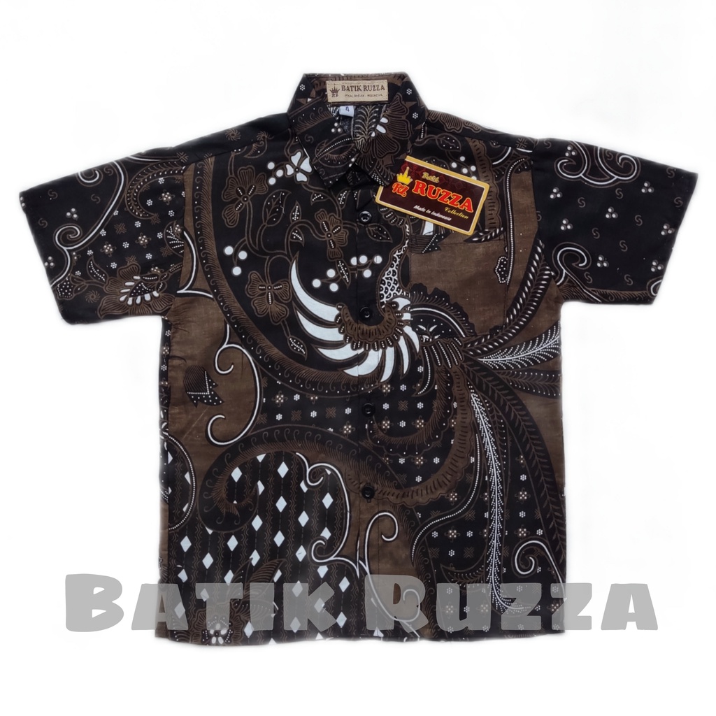 RUZZA Batik Anak Ukuran 0-15 Tahun Kemeja Motif Seno Biru Kawung Cendrawasih Sogan Kotak Abbas Hitam