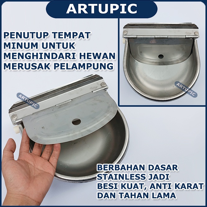 Tempat Minum Sapi 25 cm Anjing Kambing Domba Kuda Mangkok Wadah Minum Stainless Steel Drinking Bowl Termasuk Pelampung Otomatis Dog Cow Horse Goat Sheep