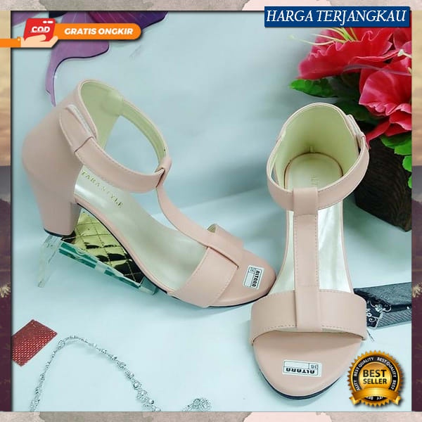 Sandal Heels Brukat Wanita Kekinian Korea Korean Style Remaja Import Sendal Hils Mutiara Brokat Kerj