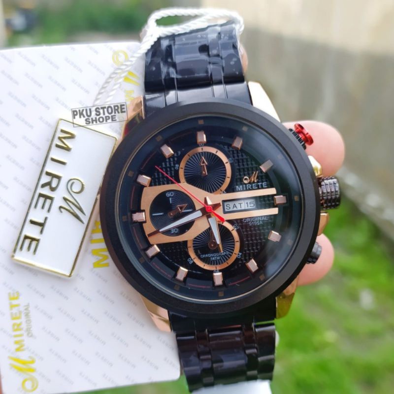 Best Seller New Cod!!!! Jam Tangan Pria Mirete Original Tahan Air// Rantai Stainlees Tanggal Hari Aktif // Jam Tangan Fashion Pria Kekinian Terlaris//Jam Tangan Cowok Murah//Jam Tangan Pria Import// Jam Tangan Pria Black Rosgold/ Rosgold/Silver