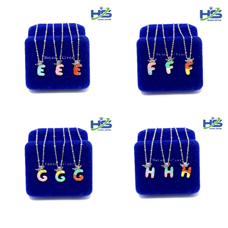 Kalung Perak Anak Asli Silver 925 Lapis Emas Putih Model Rantai Jedar Liontin Huruf Alfabet - Perak Asli 925 Anti Karat