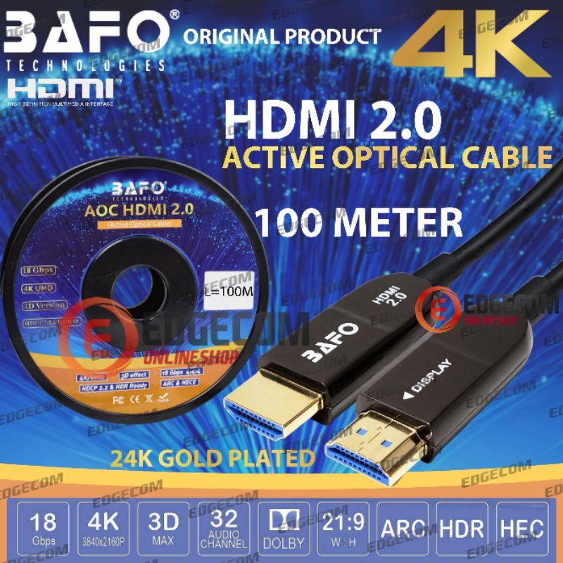 BAFO Kabel HDMI FO Fiber Optic V2.0 Support 4K 3D ARC 100 Meter