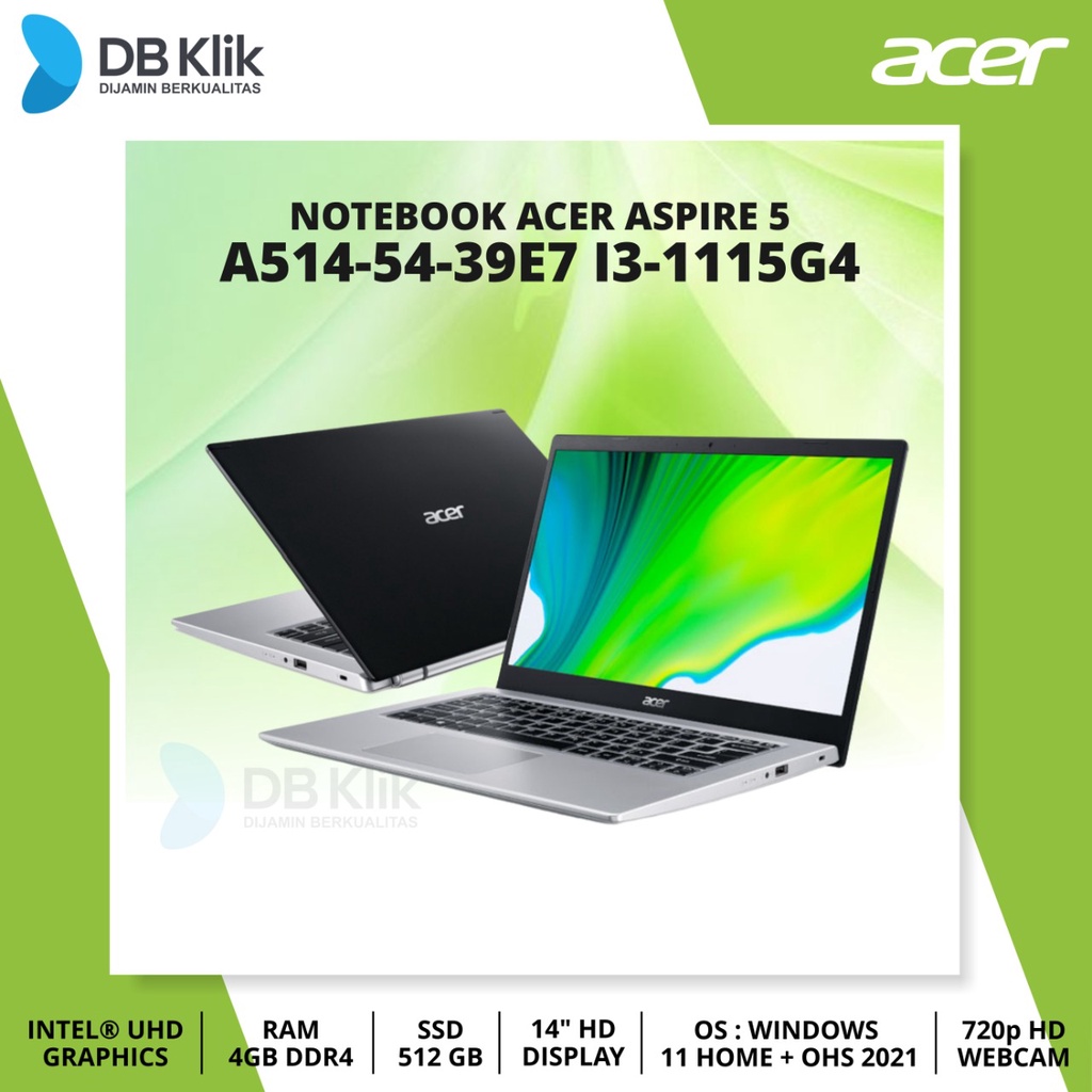 NOTEBOOK ACER Aspire 5 A514-54-39E7 I3-1115G4 4/512 WIN11+OHS 14 BLACK