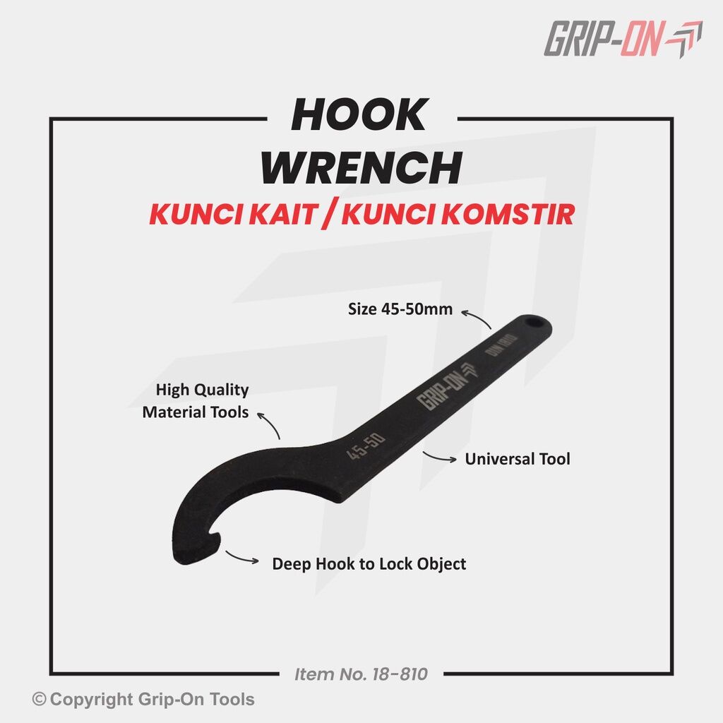 Grip-on Hook Wrench 45-50 mm Kunci Komstir Kait Universal