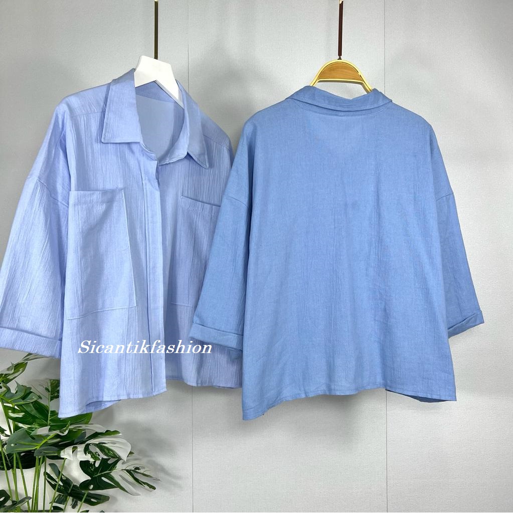 Blouse Wanita Korean Style Bahan Linen crinkle