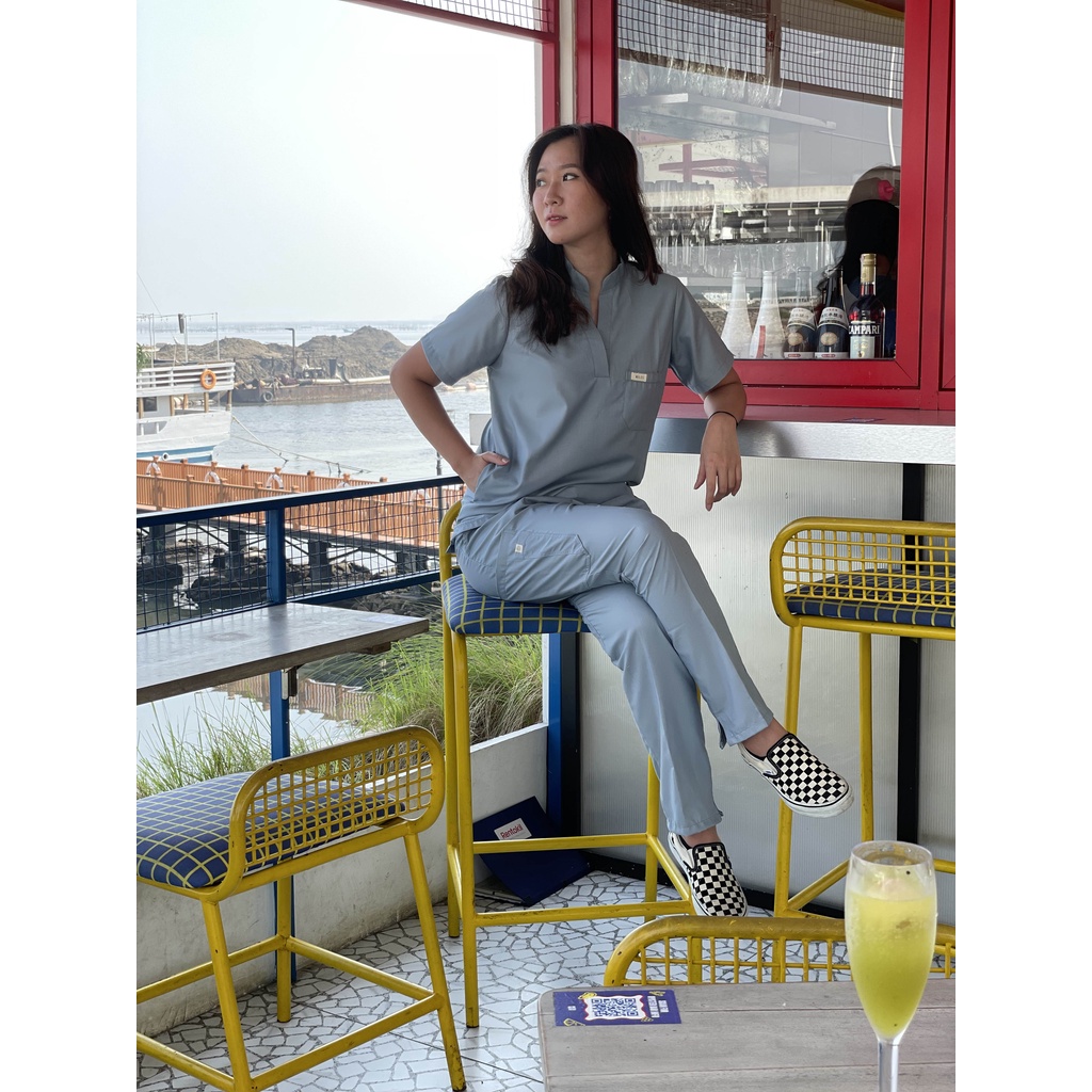 Baju Jaga / Scrub Medis/ Baju Dokter/Baju OK New Shanghai Windy Blue