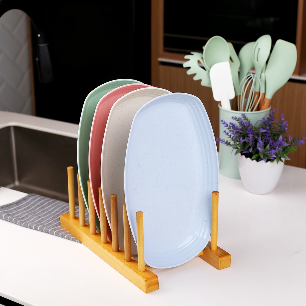 [Gratis Gelas] • 4 Pcs Piring Makan Wheat Straw Aesthetic Estetik Plastik | Piring Saji isi 4Pcs Warna Lengkap