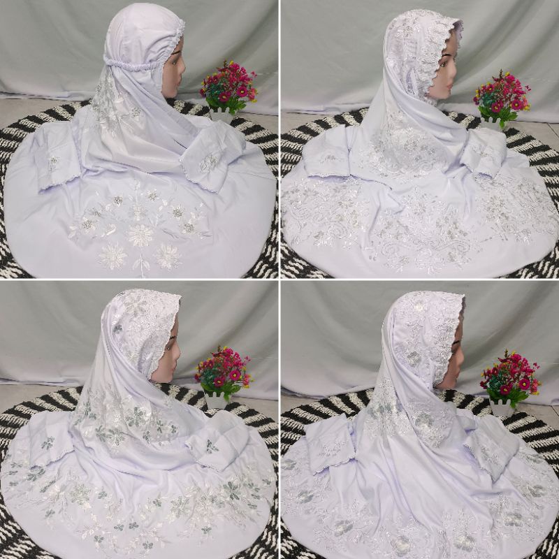 mukena dewasa lajuran bordir putih