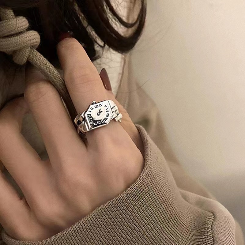 Cincin Jari Telunjuk Model Terbuka Desain Jam Digital Roman Gaya Vintage Korea Untuk Wanita