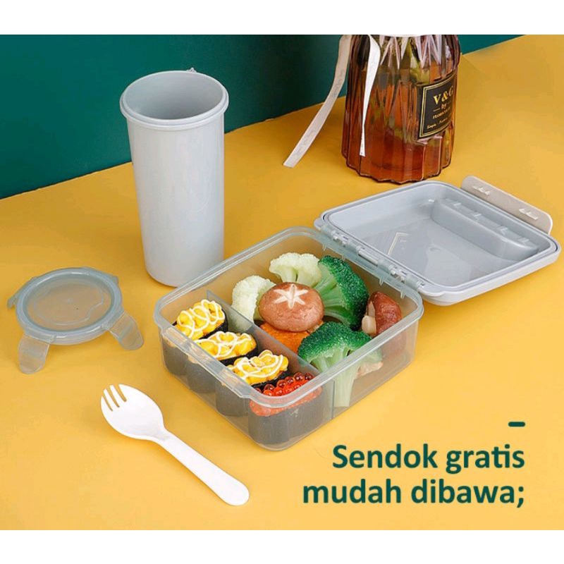 BLESSHOP Lunch Box Kotak Bekal Kotak Makan Gratis Botol Minum