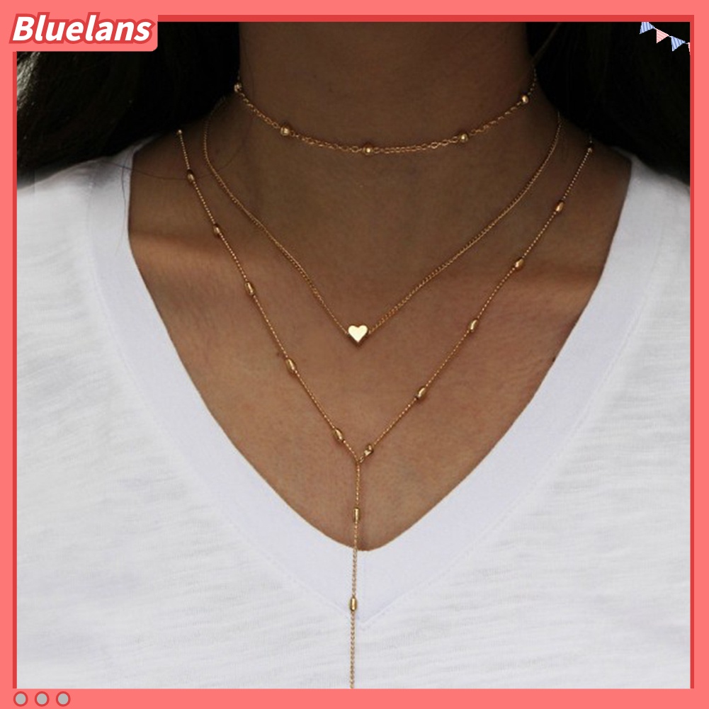 Bluelans 3Pcs Kalung Choker Wanita Model Rumbai Panjang Bentuk Hati Gaya Vintage Untuk Pesta