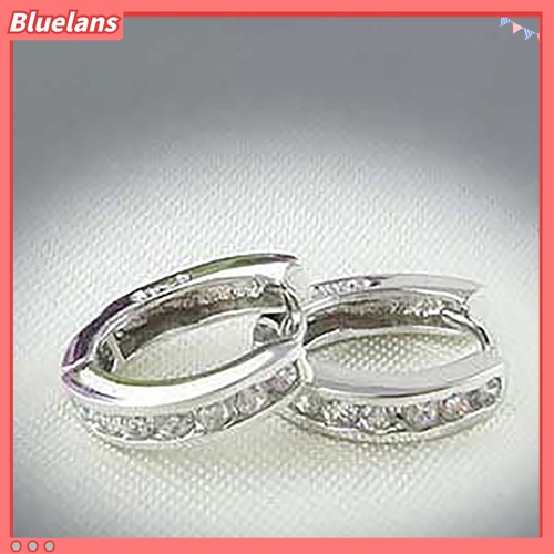 Bluelans Anting Tusuk Bulat Lapis Platinum Hias Berlian Imitasi Untuk Wanita