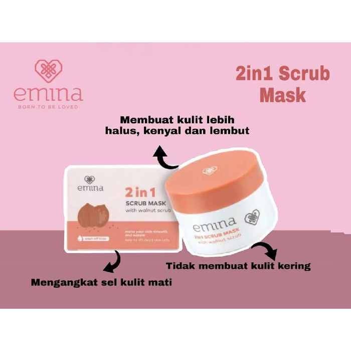 Emina 2 in 1 Scrub Mask 50 ml - Masker Eksfoliasi Wajah Mencerahkan Melembabkan Rumah Cantik 354