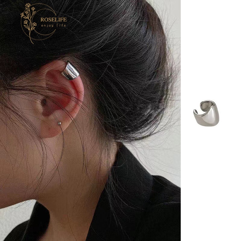 Roselife 1PC Anting Jepit Tulang Rawan Telinga Tanpa Tindik Desain Geometri Warna Silver Untuk Pria / Wanita