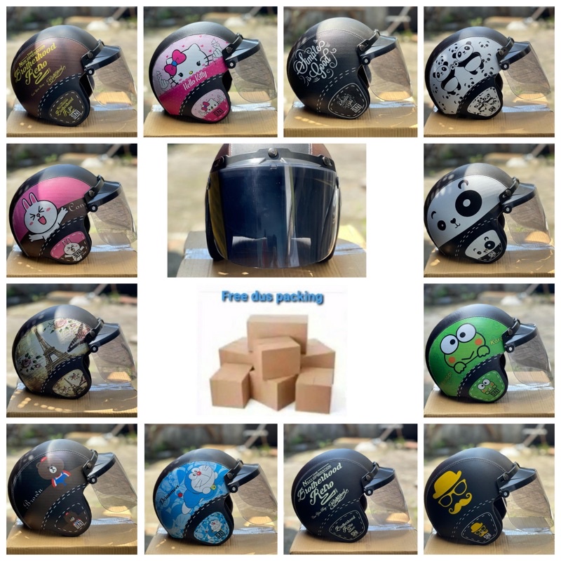 Helm bogo Motif Dewasa retro Kulit Motif + Kaca