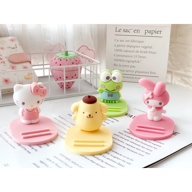 Bracket Dudukan Handphone Anti slip Motif Kartun Sanrio Hello Kitty Melody Pom Pom Purin Frog