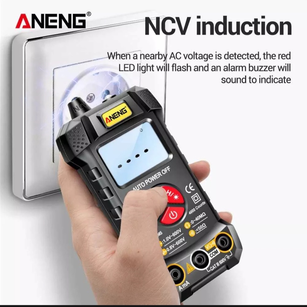 Multimeter Digital AC/DC Voltage Tester NCV Multimeter Digital LCD RMS, Pengukur Arus Tegangan DMM DC AC, Pengukur Kapasitansi Dioda Resistensi, Pengukuran Polaritas Otomatis Ammeter Voltmeter Ohm