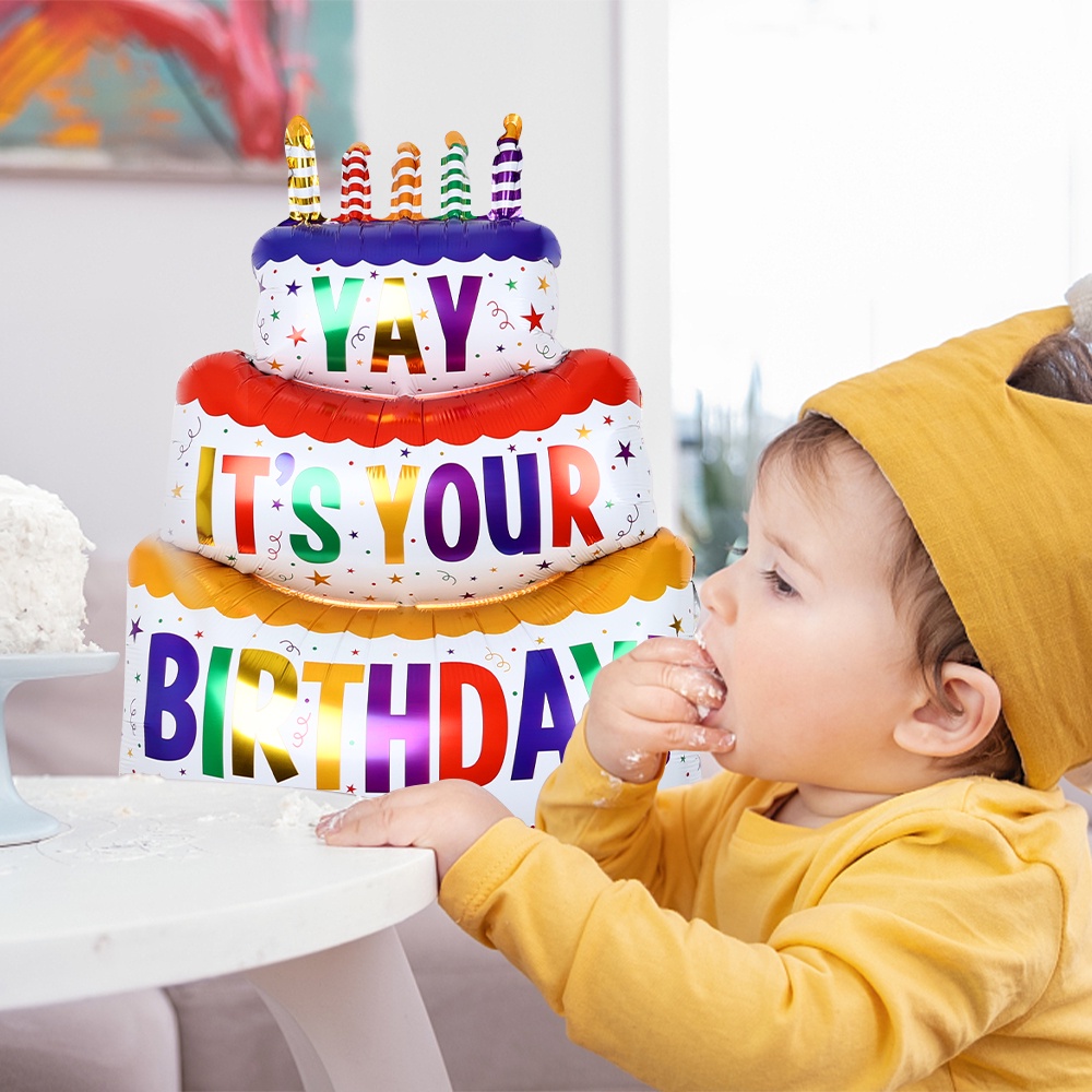 1 Pc Balon Kue Ulang Tahun Tiga Lapis Warna-Warni Bahan Aluminum Untuk Dekorasi Pesta Anak