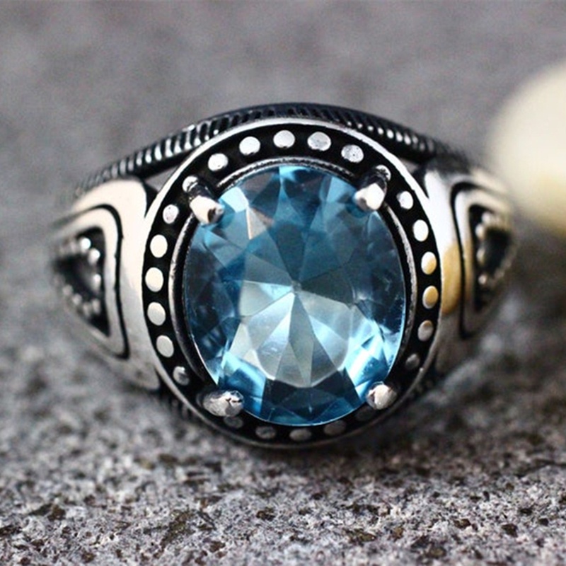 Cincin Sapphire Bahan Metal Gaya Kasual Untuk Pria