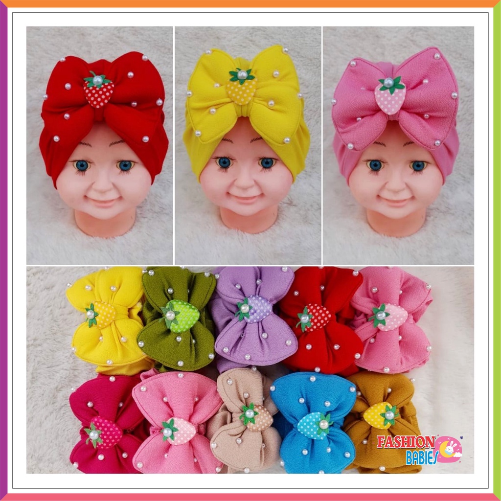 TURBAN BAYI RIBBON PEARL / TURBAN PITA MUTIARA ANAK / TURBAN BAYI 0-2 TH KODE D