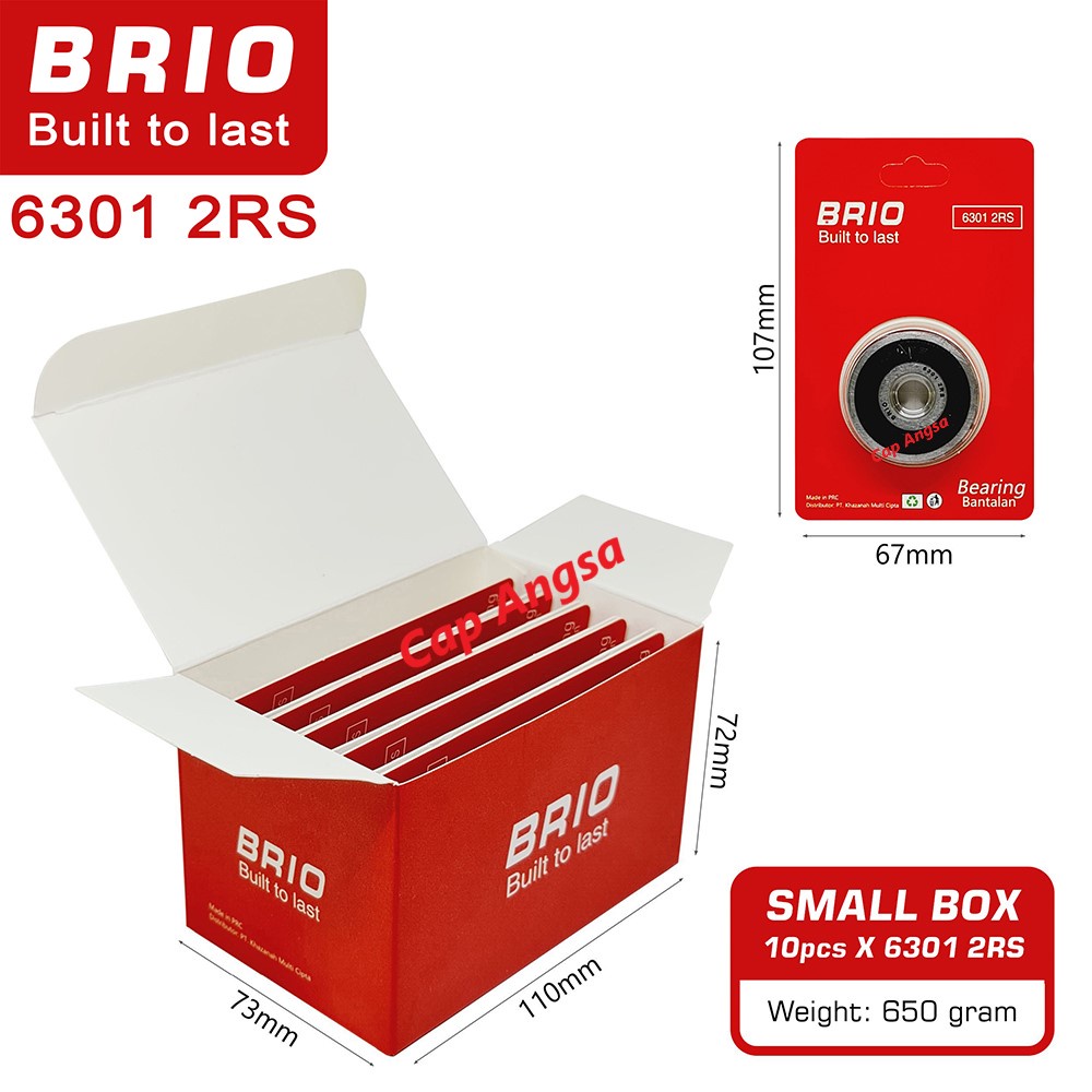 BRIO BEARING 6301 2RS 10pc KLAHER LAHER BERING KLAHAR LAHAR BANTALAN BOLA RODA DEPAN BELAKANG GEAR