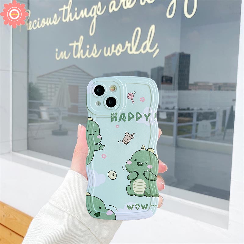 Happy Milk Tea Casing Realme C53 C55 10 C15 C25Y C11 2020 C3 C25s C21Y C25 C35 C12 C20 C11 2021 9i 6i 5i 5 5s C1 C20A Wavy Edge Cake Doughnut Dinosaurus Kecil Lucu Soft TPU Cover