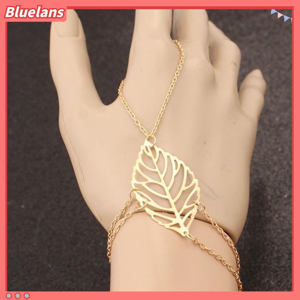Gelang Rantai Cincin Multilayer Model Daun Hollow Untuk Wanita