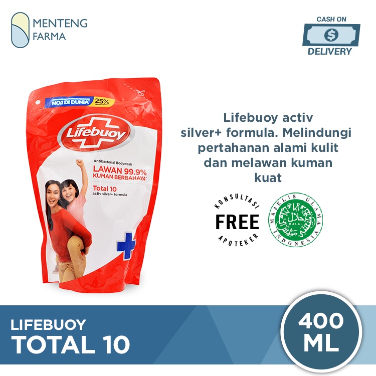 Lifebuoy Sabun Mandi Cair Refill Total 10 400 ML - Sabun Antibakteri ActivSilver