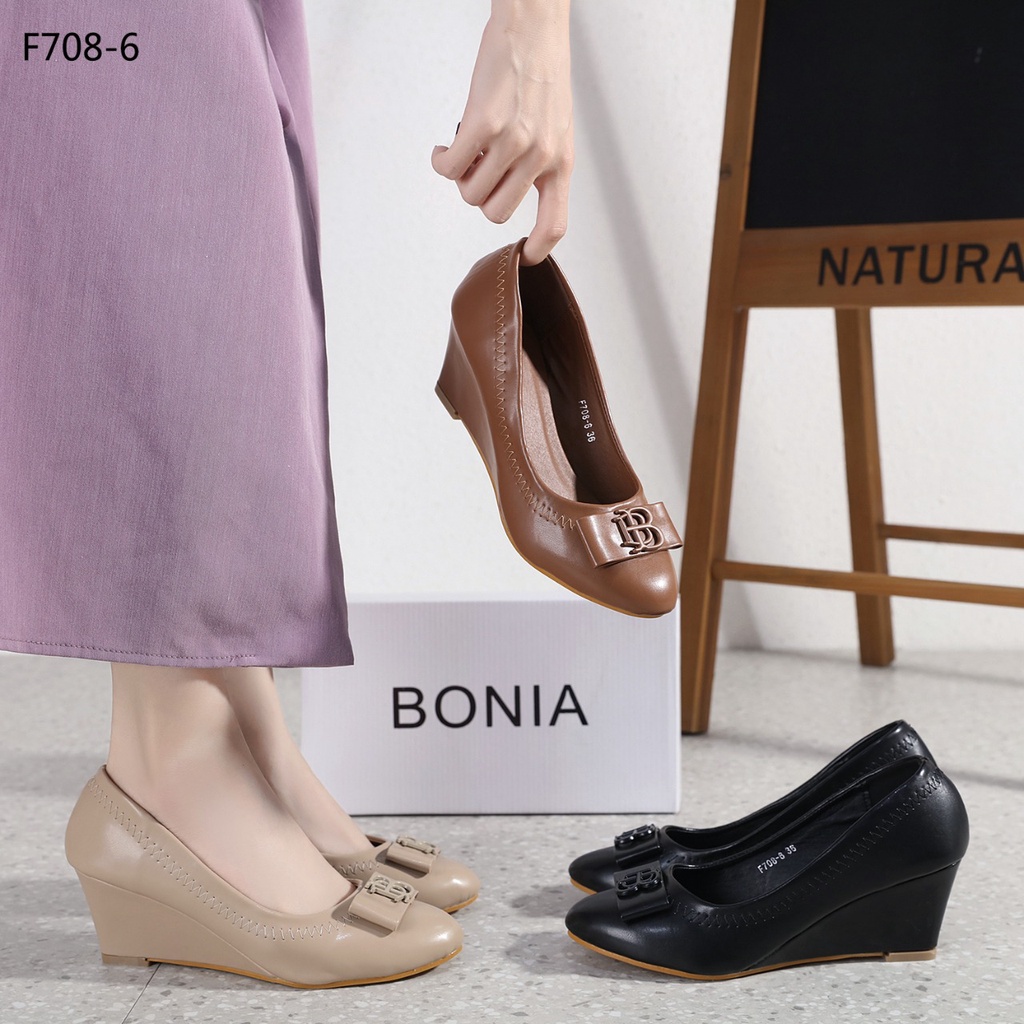 BONIA Leather Logo Bow Wedges Shoes B708-6